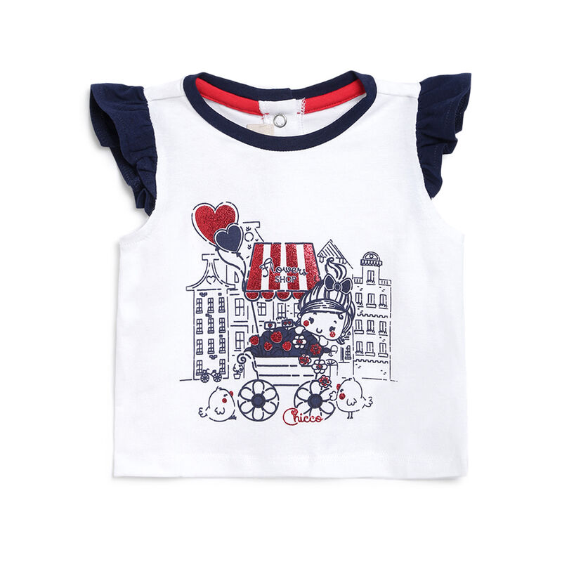 Girls White Printed Short Sleeve T-shirt image number 0